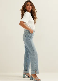 New Cotton Club Straight jeans met omgerolde zoom blauw,usedmiddle