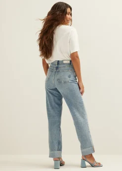 New Cotton Club Straight jeans met omgerolde zoom blauw,usedmiddle