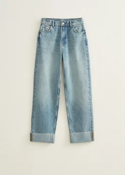 New Cotton Club Straight jeans met omgerolde zoom blauw,usedmiddle