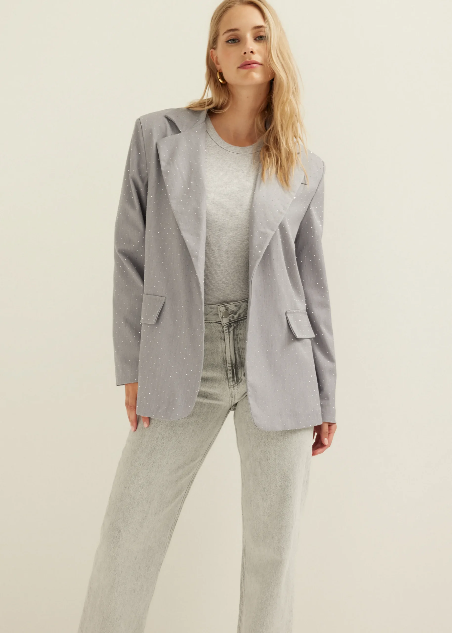 Fashion Cotton Club Strass blazer grijs,lichtmelee