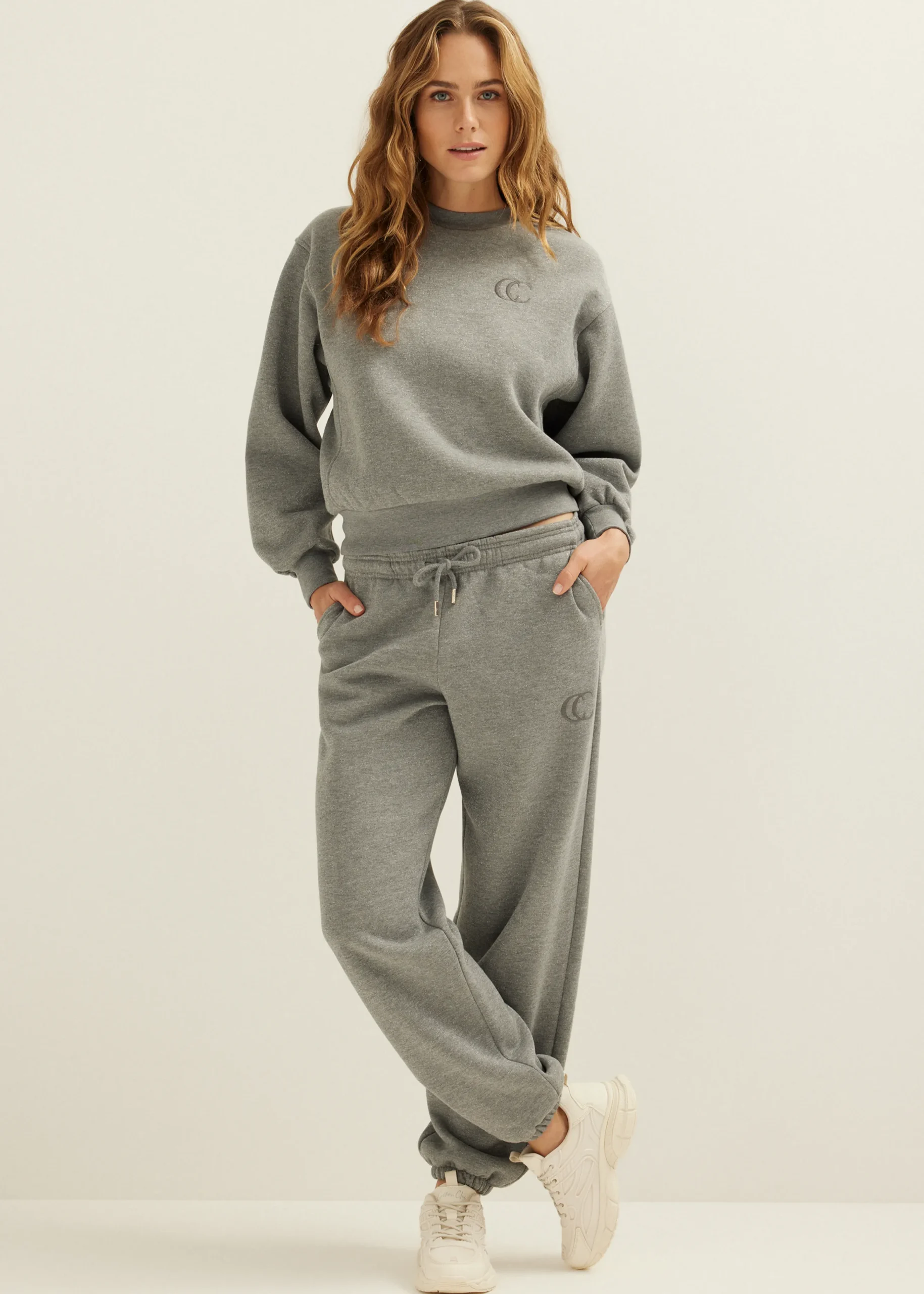 Online Cotton Club Sweater met glitter effect middengrijsgemêleerd