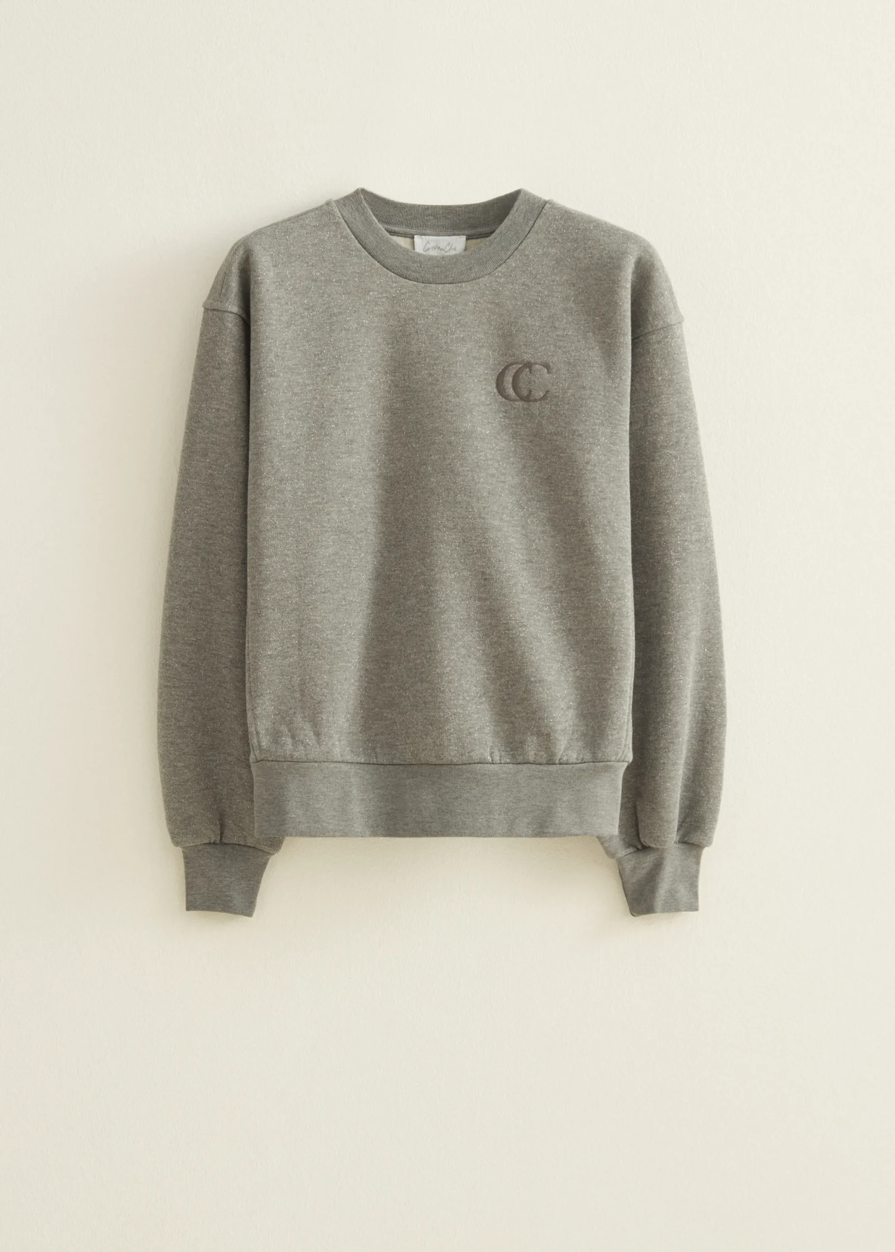 Online Cotton Club Sweater met glitter effect middengrijsgemêleerd