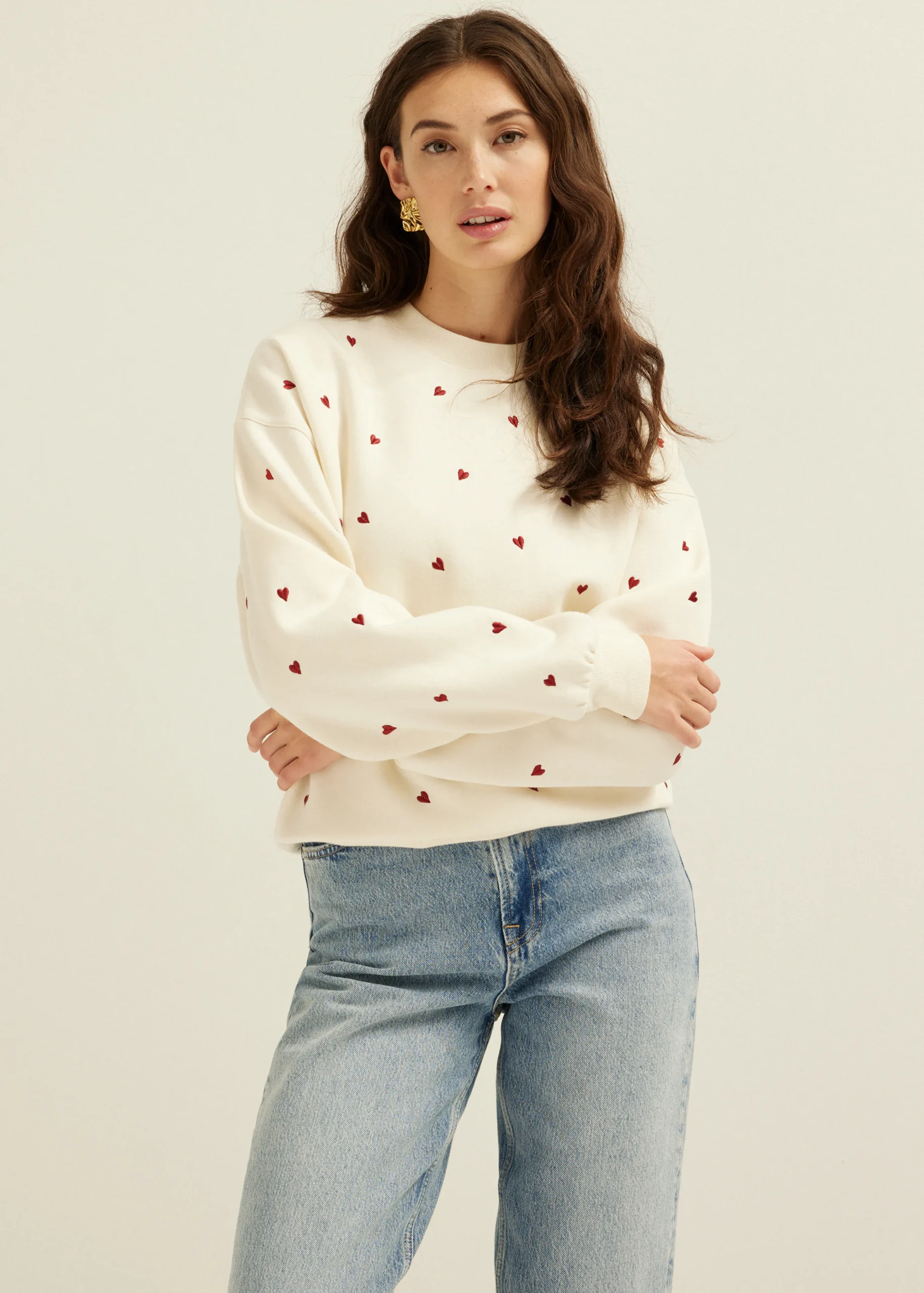 New Cotton Club Sweater met hartjes ecru
