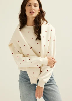 New Cotton Club Sweater met hartjes ecru