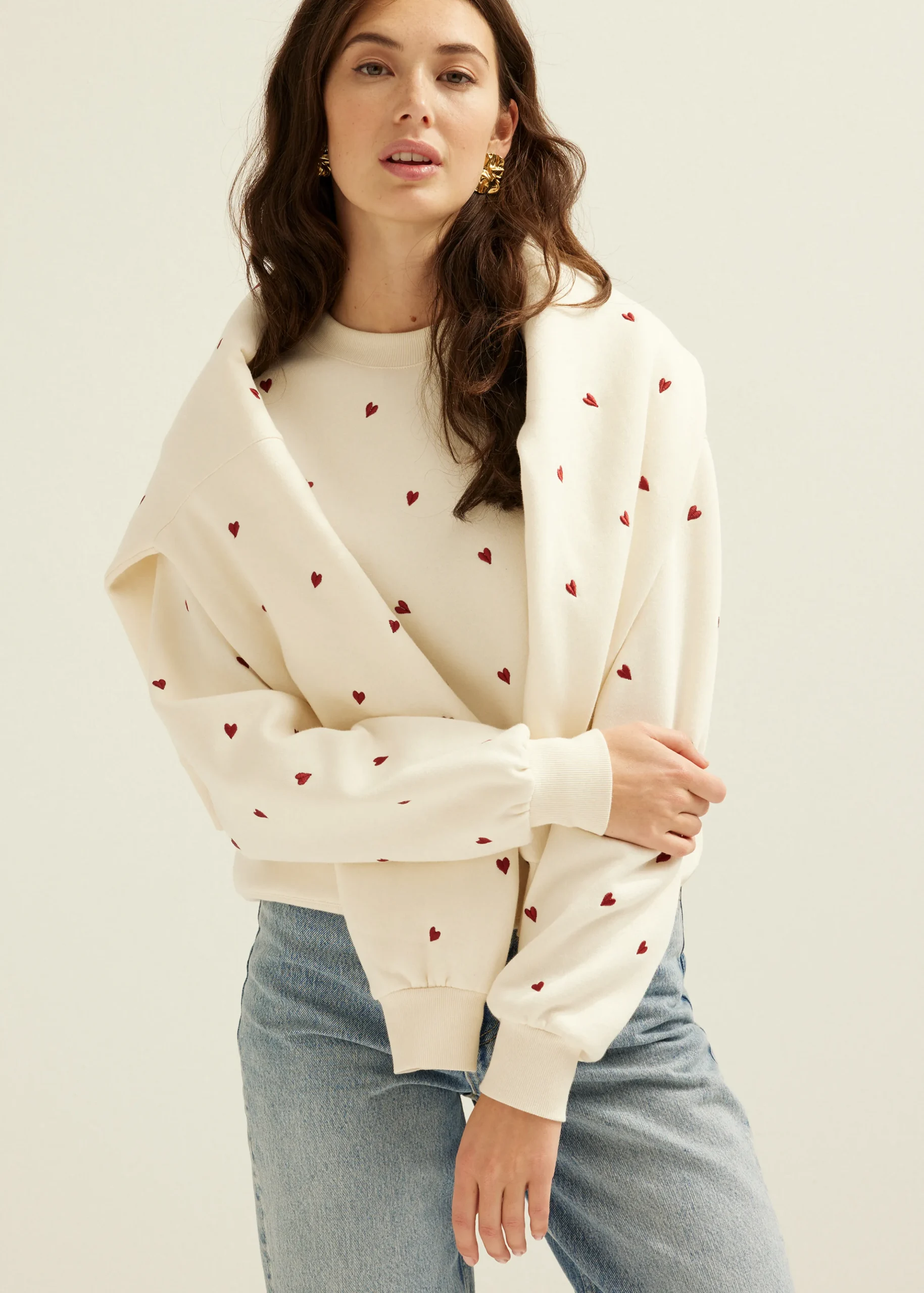 New Cotton Club Sweater met hartjes ecru