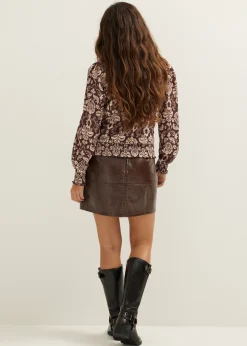 Fashion Cotton Club Top met all-over print choco