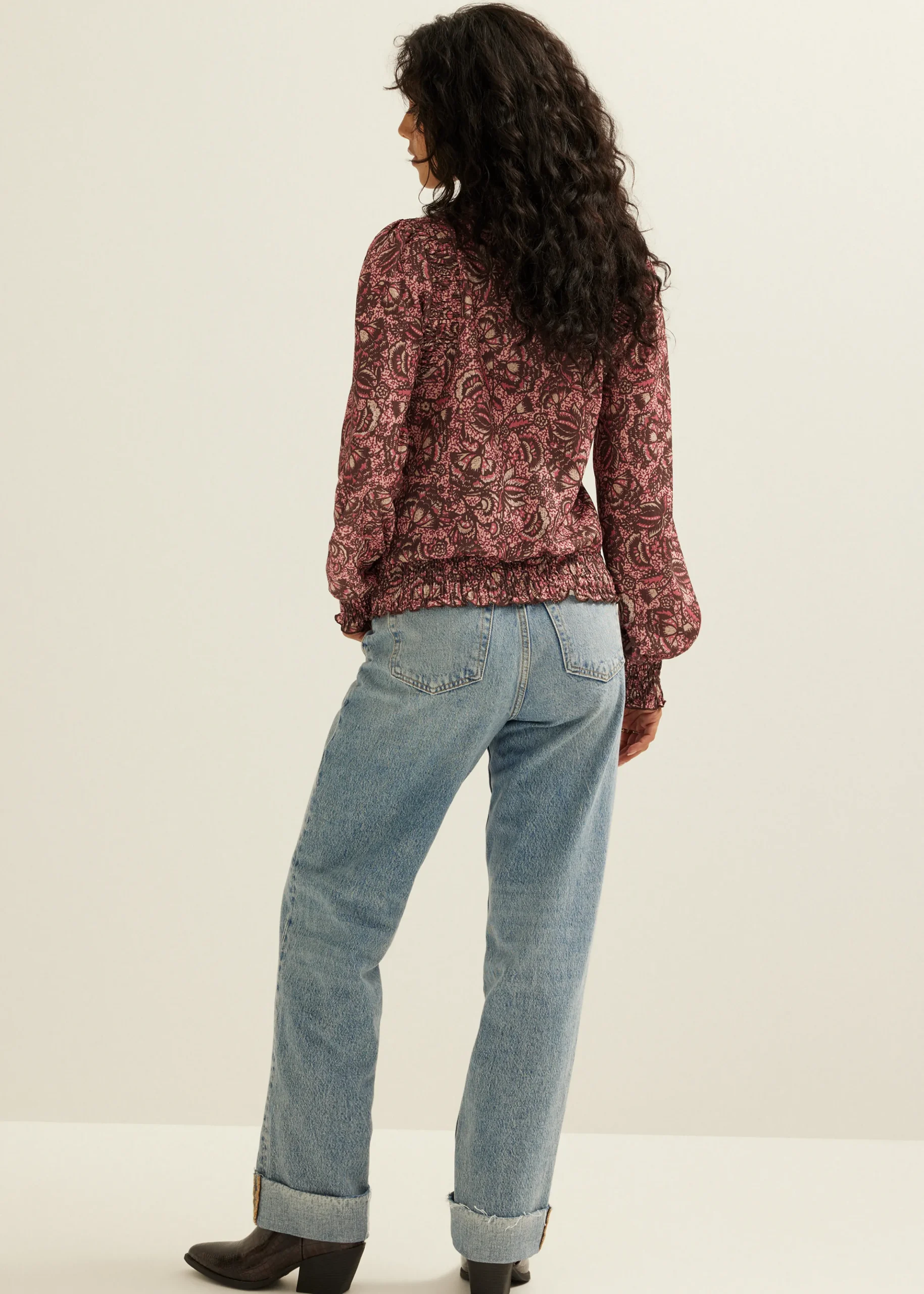 Sale Cotton Club Top met all-over print bordeaux,licht
