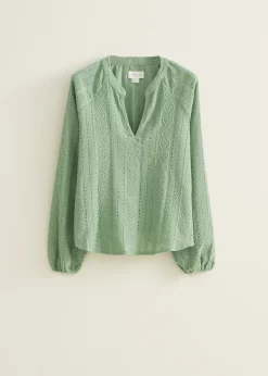 Hot Cotton Club Top met broderie structuur mint,donker