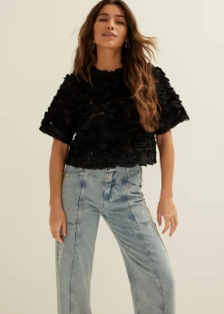 New Cotton Club Top met chiffon details zwart