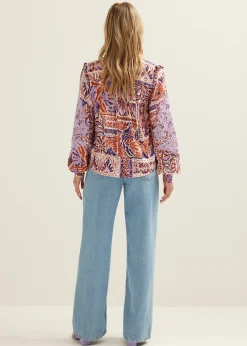 New Cotton Club Top met crochet details lila,midden