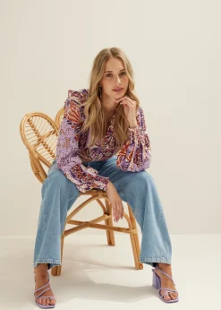 New Cotton Club Top met crochet details lila,midden