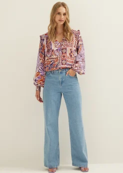 New Cotton Club Top met crochet details lila,midden