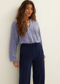 Sale Cotton Club Top met crochet details middenblauw