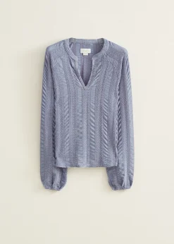 Sale Cotton Club Top met crochet details middenblauw