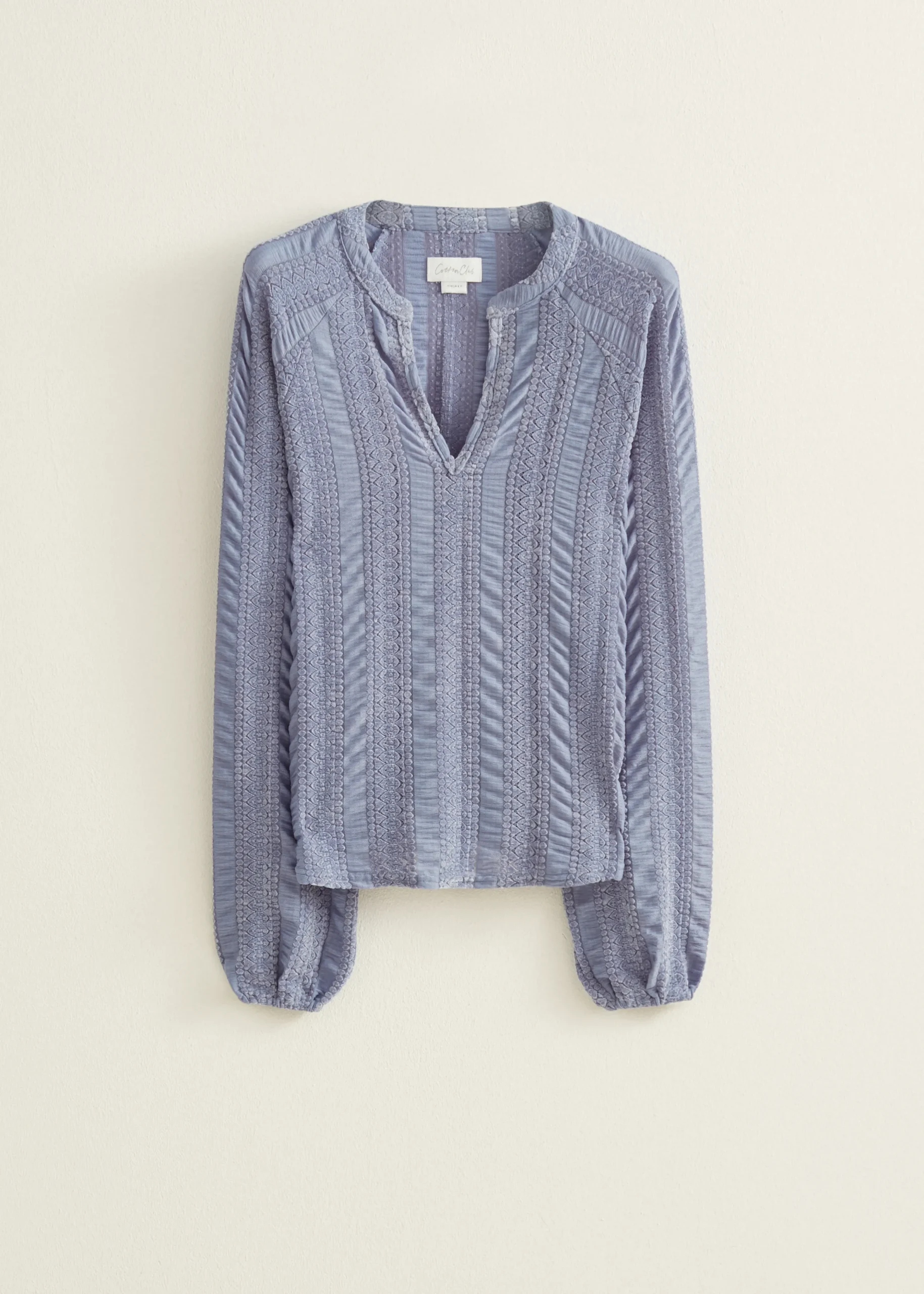 Sale Cotton Club Top met crochet details middenblauw