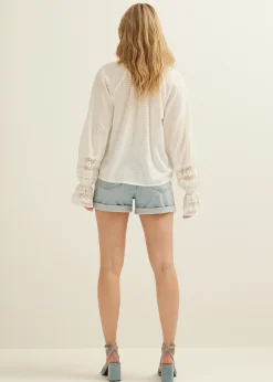 Best Cotton Club Top met crochet mouwen wit,off-white