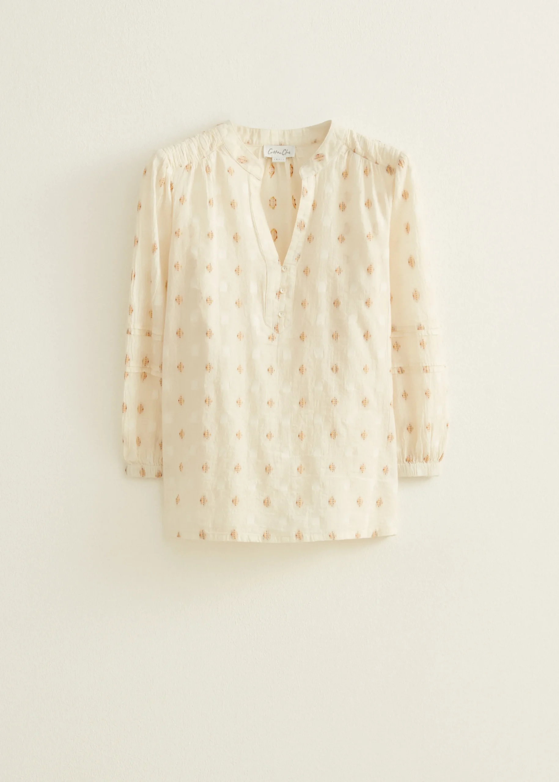 Sale Cotton Club Top met geborduurde print lichtzand