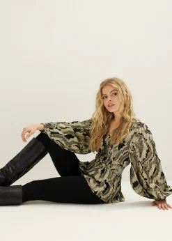Fashion Cotton Club Top met jacquard patroon goud