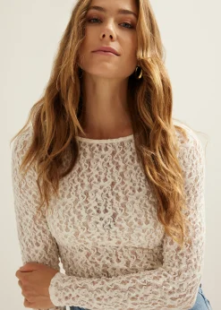 Discount Cotton Club Top met kant ecru