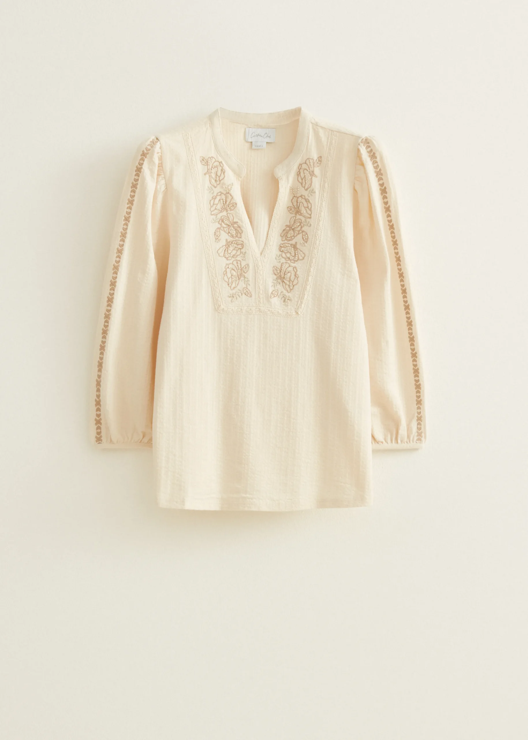 Outlet Cotton Club Top met kraal details lichtzand
