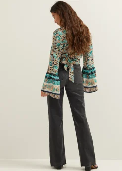 Online Cotton Club Top met overslag zwart