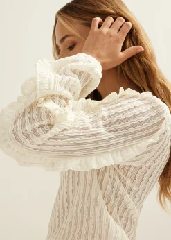 Discount Cotton Club Top met plissé structuur ecru