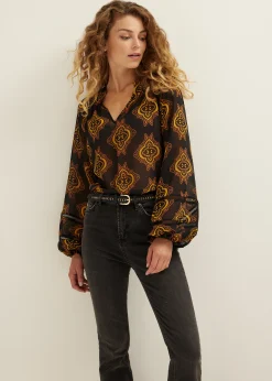 Sale Cotton Club Top met print bruin