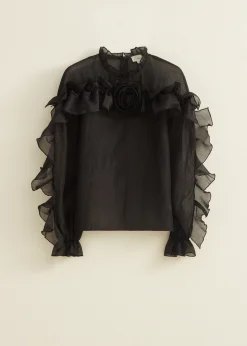Best Cotton Club Top met ruffles zwart