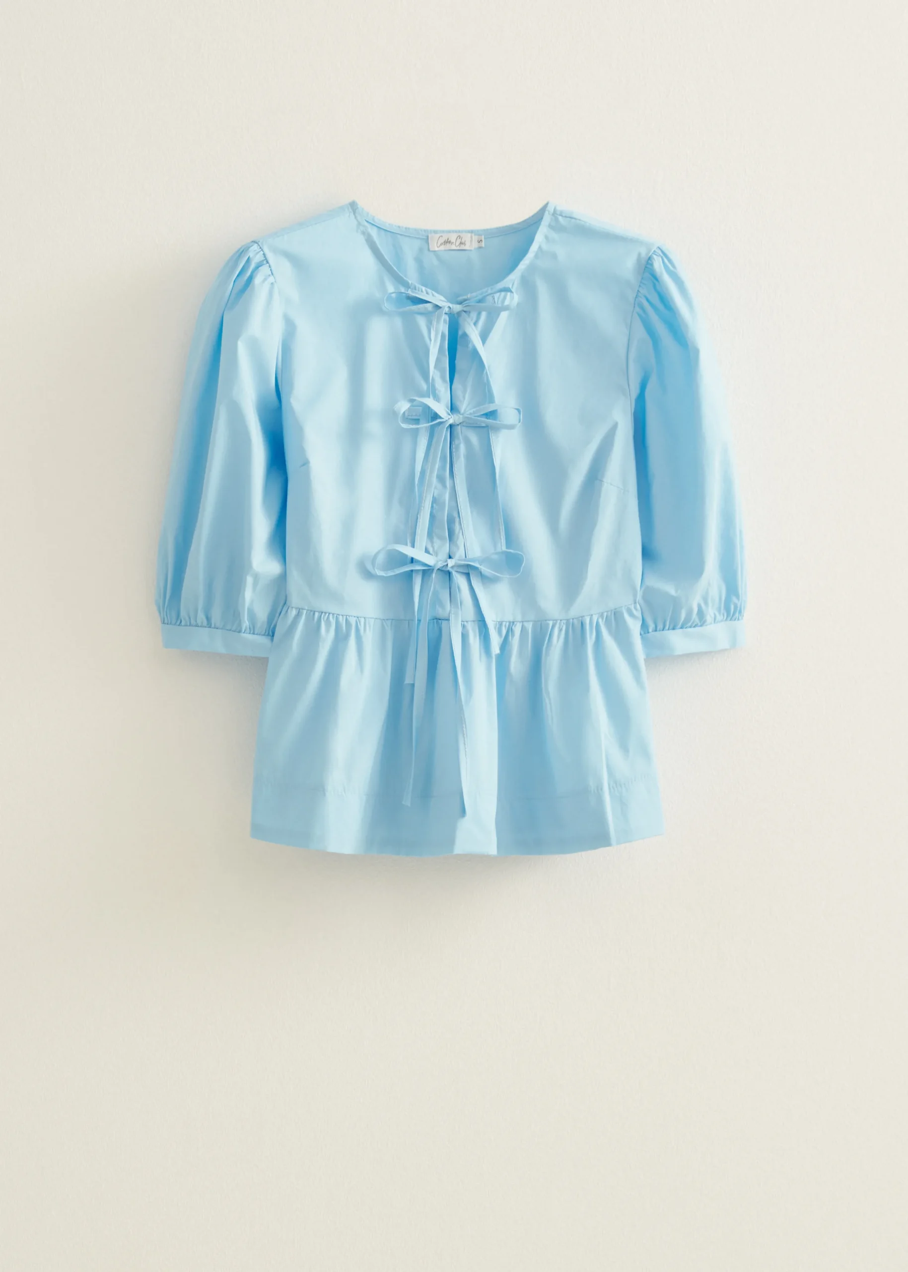 Discount Cotton Club Top met strikjes lichtblauw