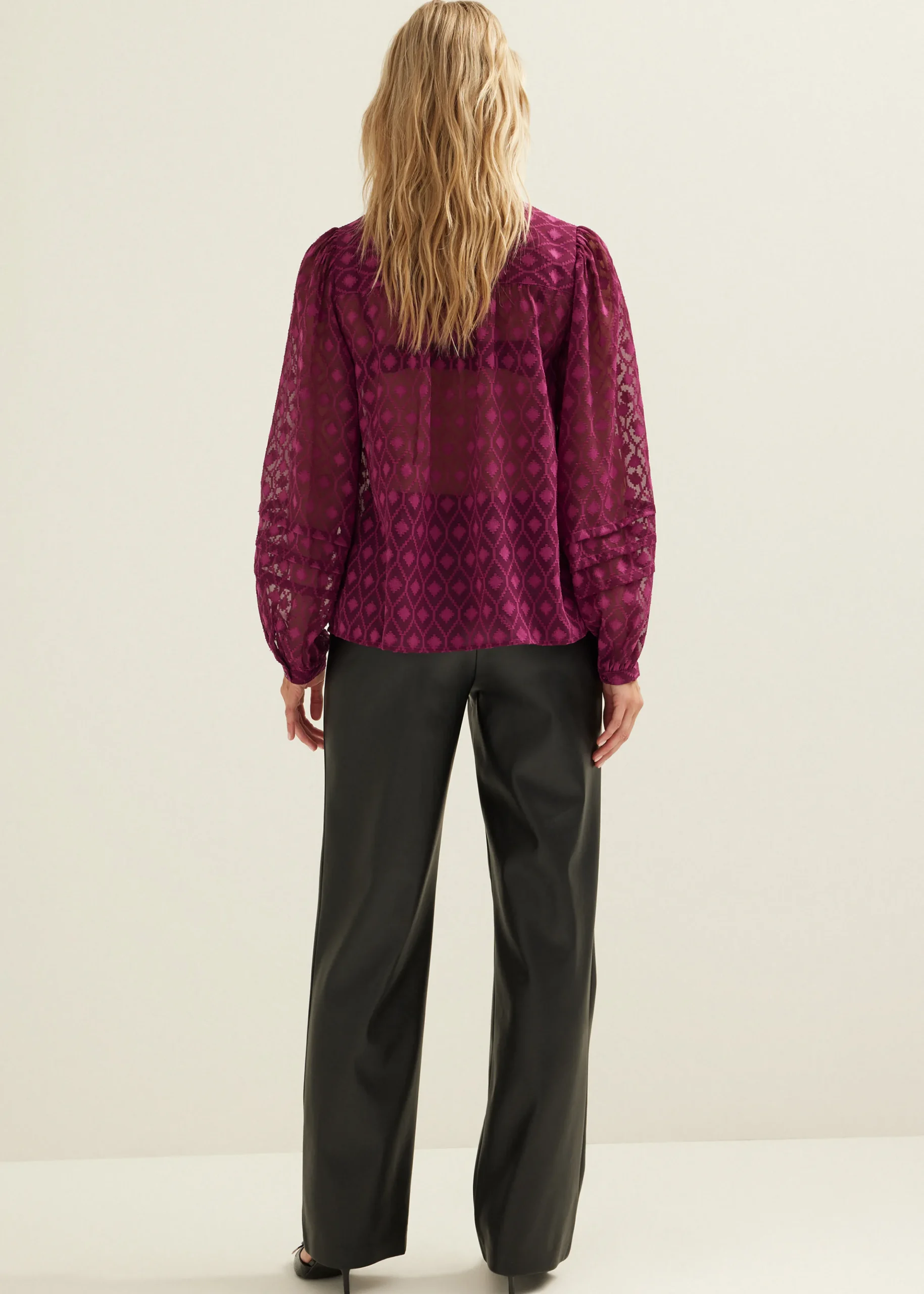 Clearance Cotton Club Top met wijde mouwen aubergine,donker