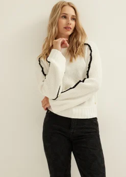 Online Cotton Club Trui met contrast detail ecru