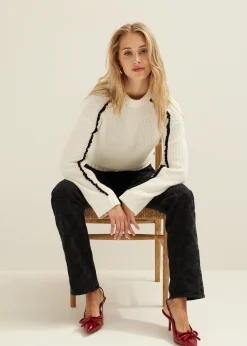 Online Cotton Club Trui met contrast detail ecru