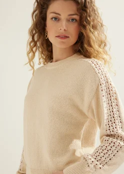 Sale Cotton Club Trui met crochet details lichtzand