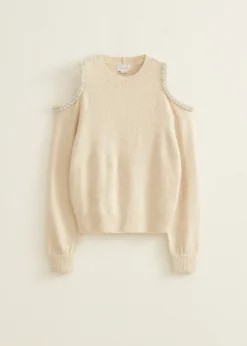 Discount Cotton Club Trui met cut-outs lichtzand