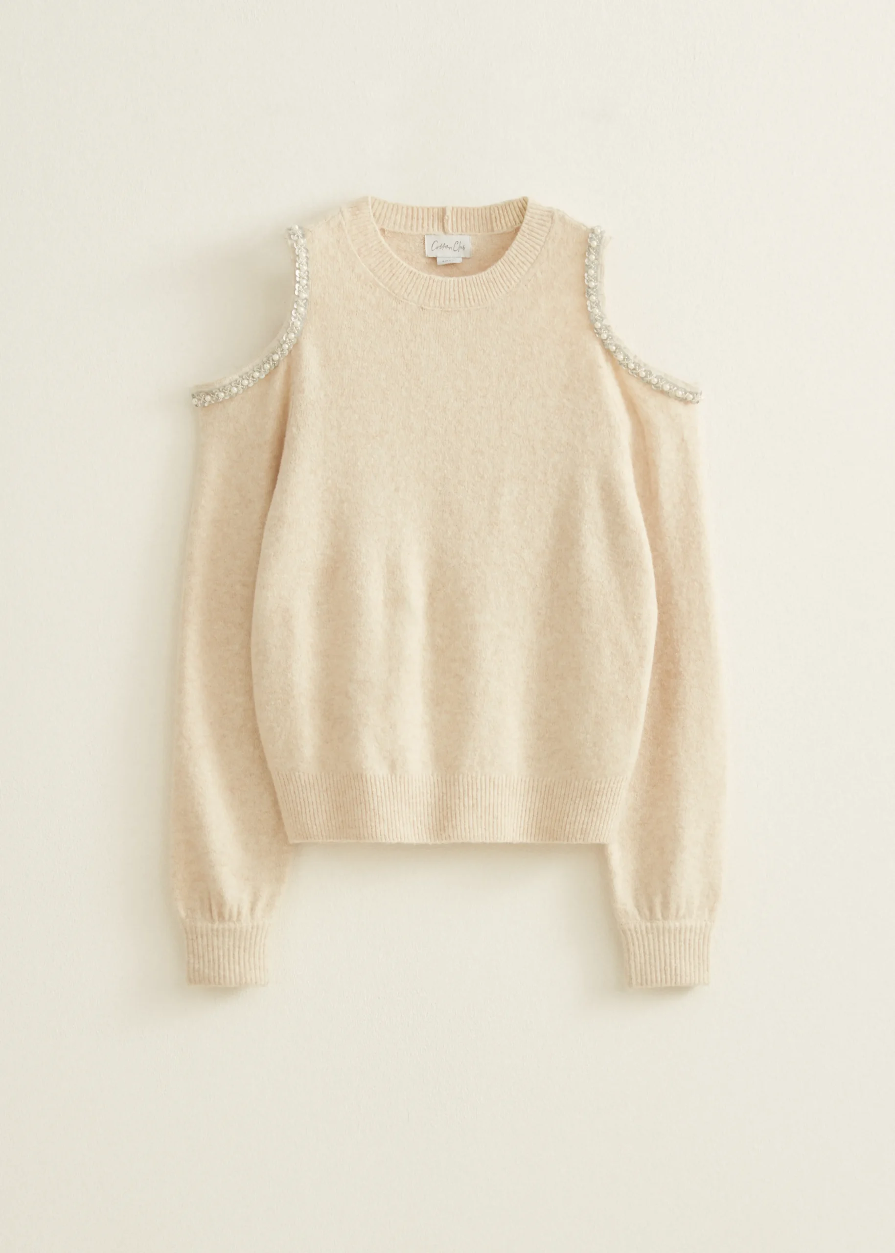 Discount Cotton Club Trui met cut-outs lichtzand