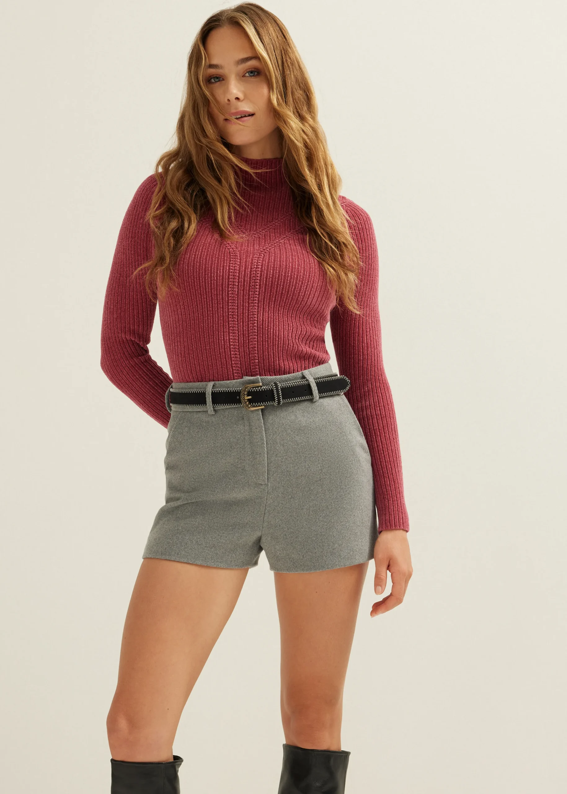 Online Cotton Club Trui met kabelpatroon mauve