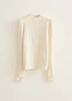 Hot Cotton Club Trui met kant detail ecru