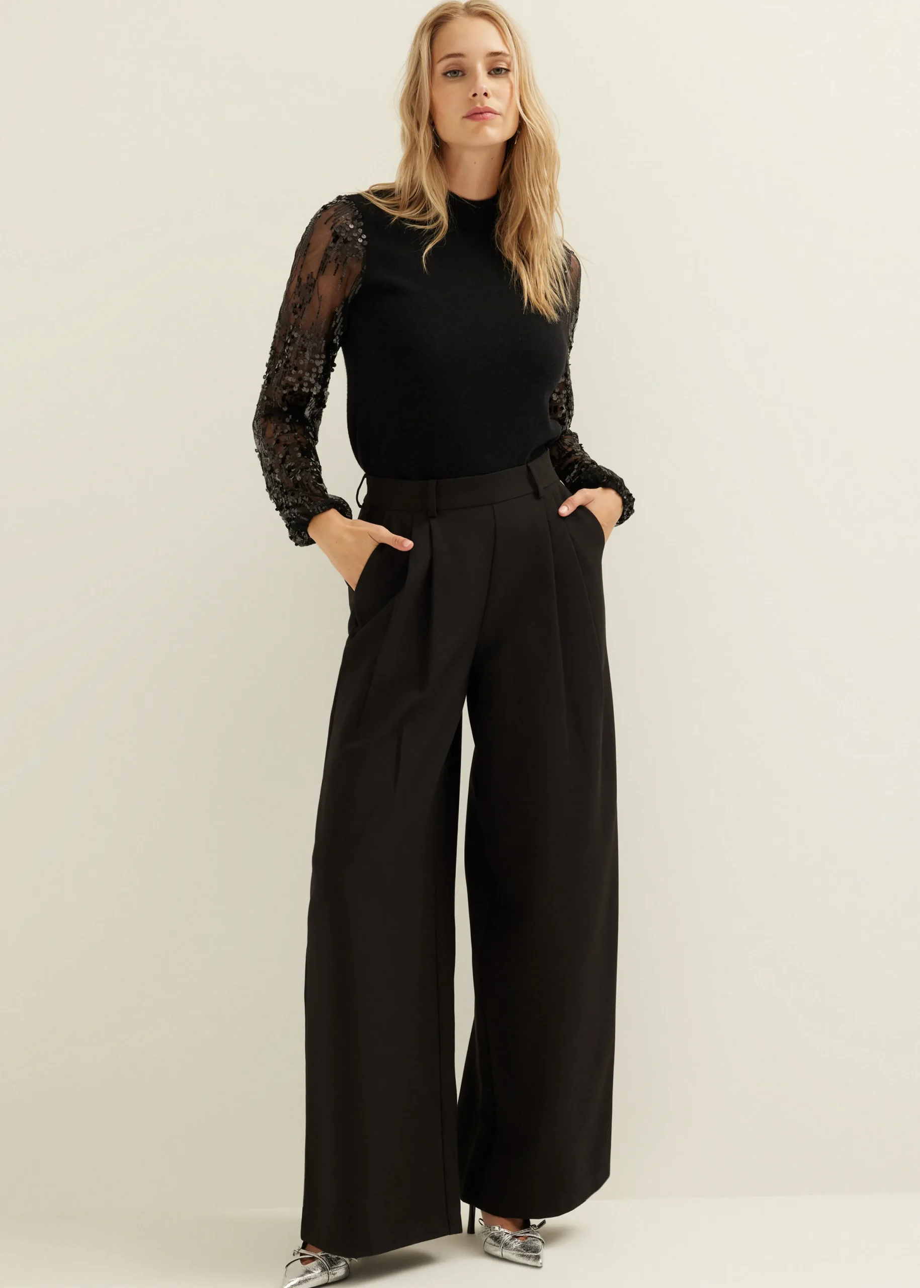 Sale Cotton Club Trui met paillet mouwen zwart