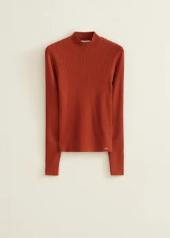 Discount Cotton Club Trui met rib detail middenbruin