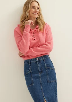 Hot Cotton Club Trui met veter detail rose