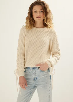 Hot Cotton Club Trui met veter details lichtzand