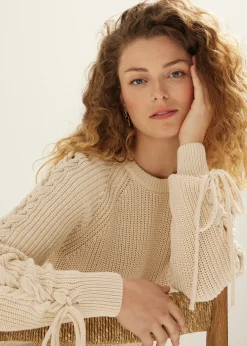 Hot Cotton Club Trui met veter details lichtzand