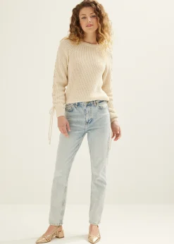 Hot Cotton Club Trui met veter details lichtzand