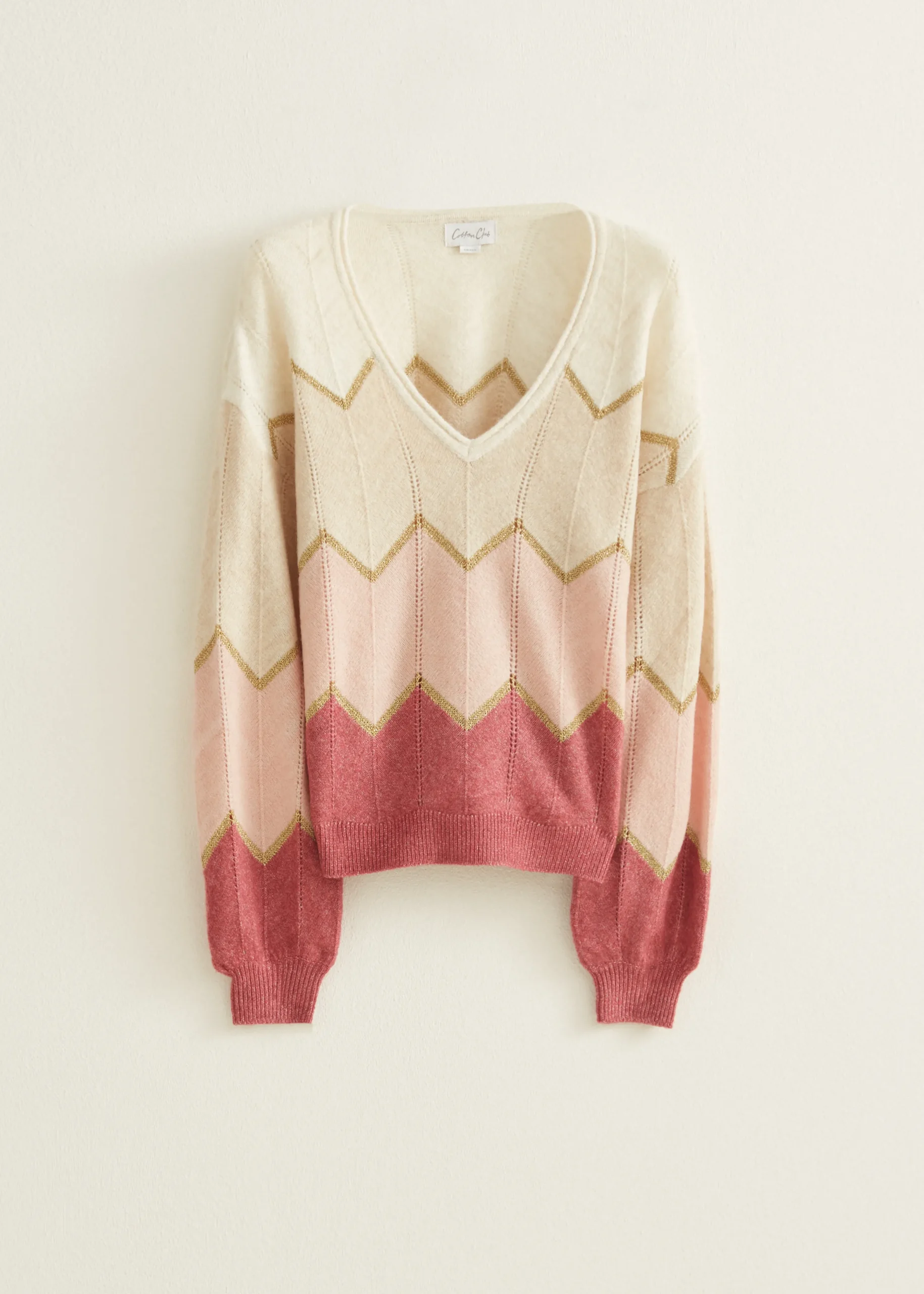 Online Cotton Club Trui met zigzag patroon rose,donker