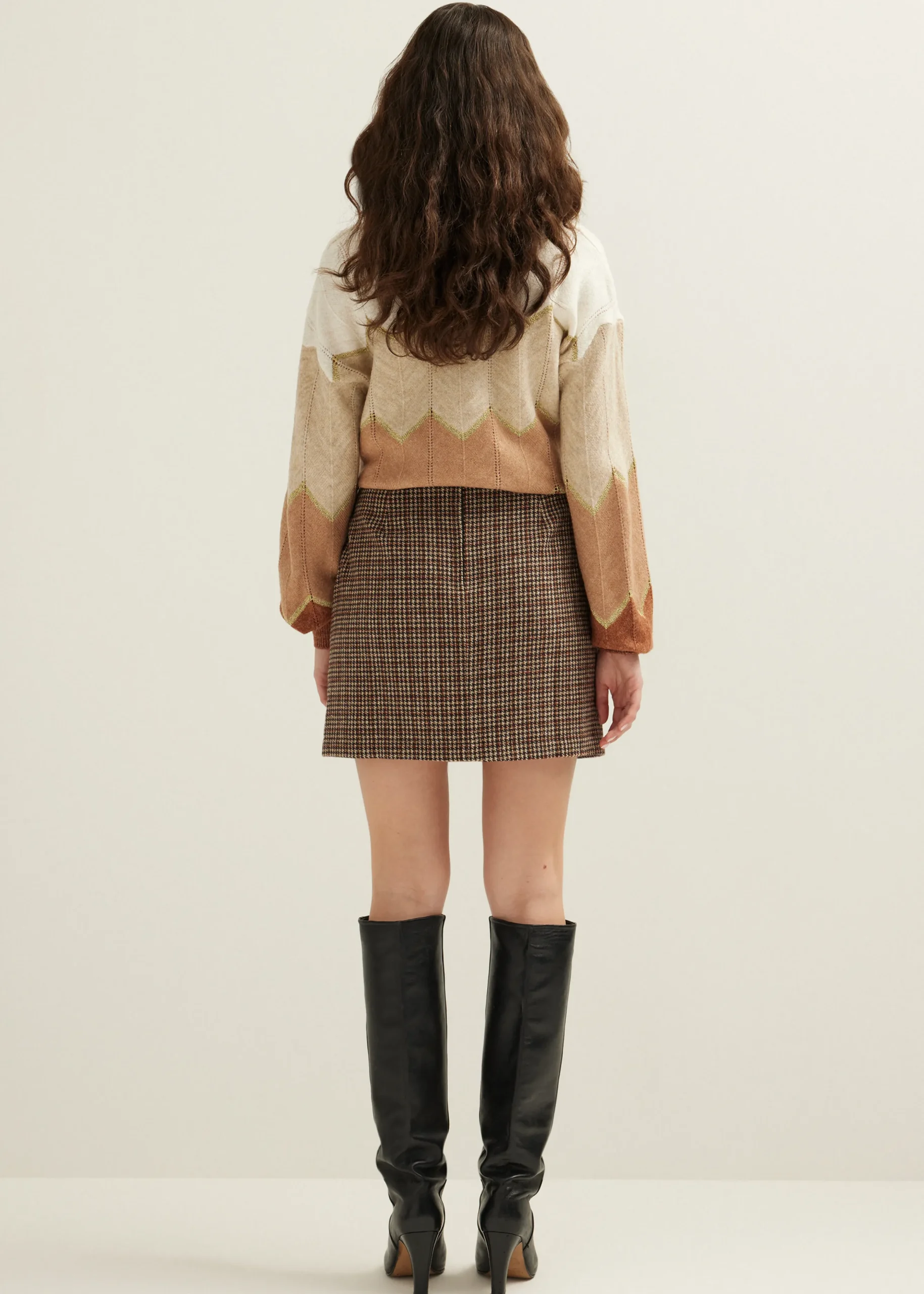 New Cotton Club Trui met zigzag patroon cognac,donker