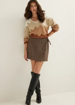 New Cotton Club Trui met zigzag patroon cognac,donker