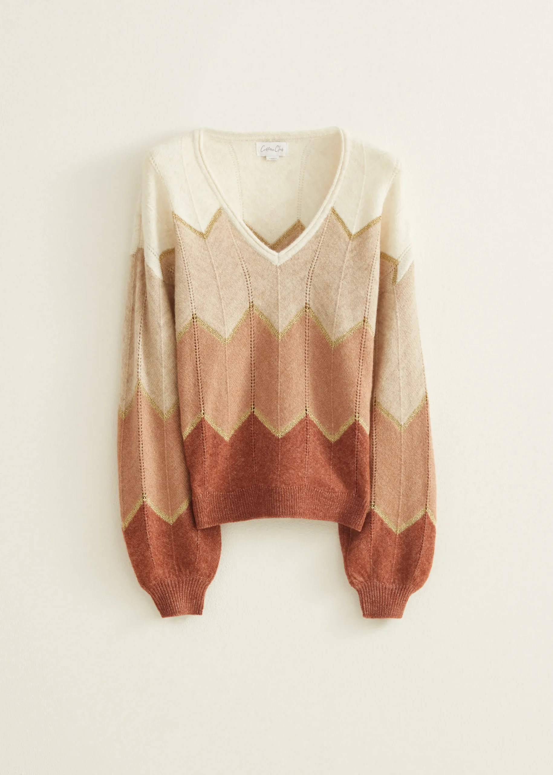 New Cotton Club Trui met zigzag patroon cognac,donker