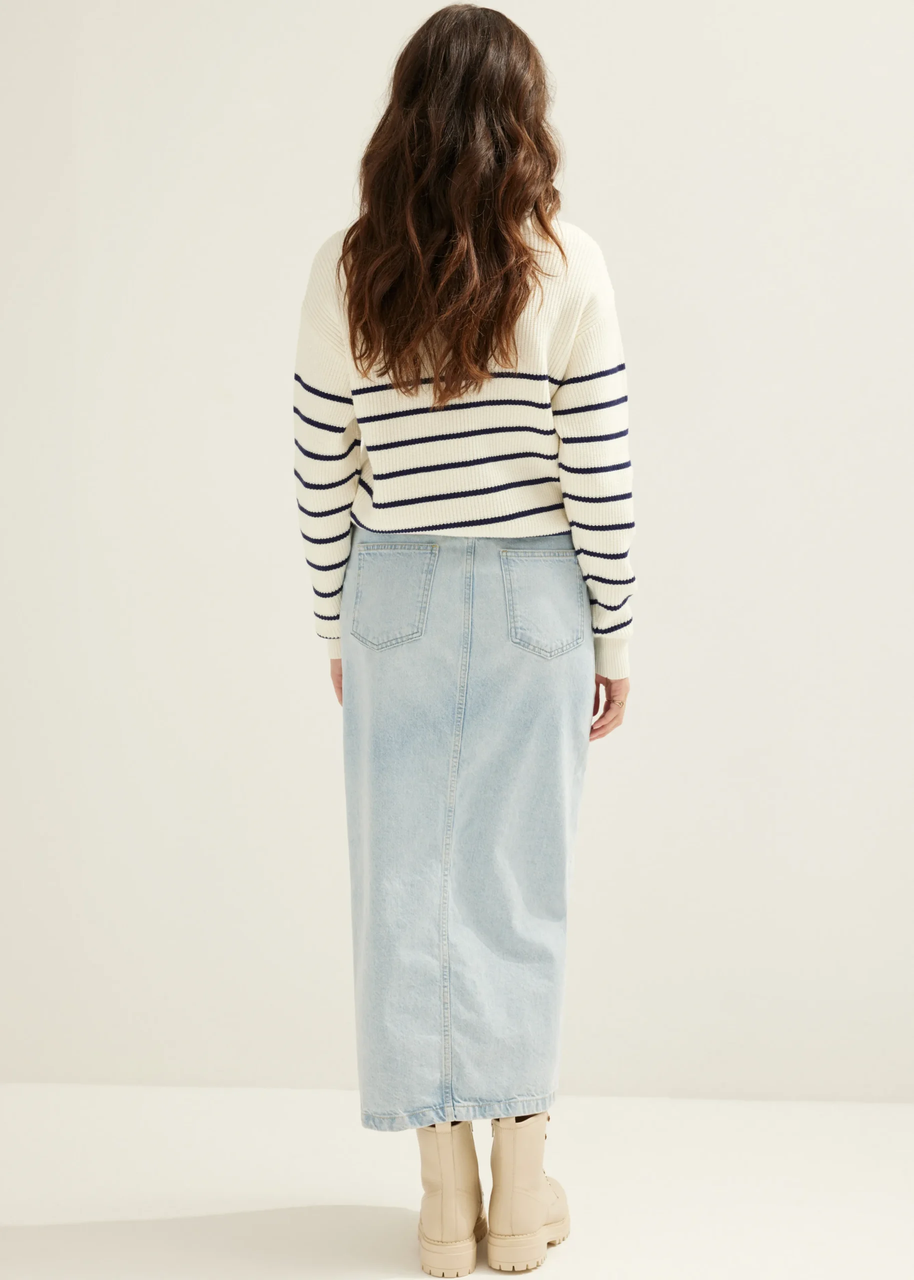 Fashion Cotton Club Trui Streep Rits donkerblauw
