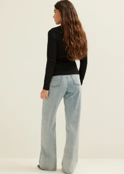Outlet Cotton Club T-shirt lange mouw met structuur zwart