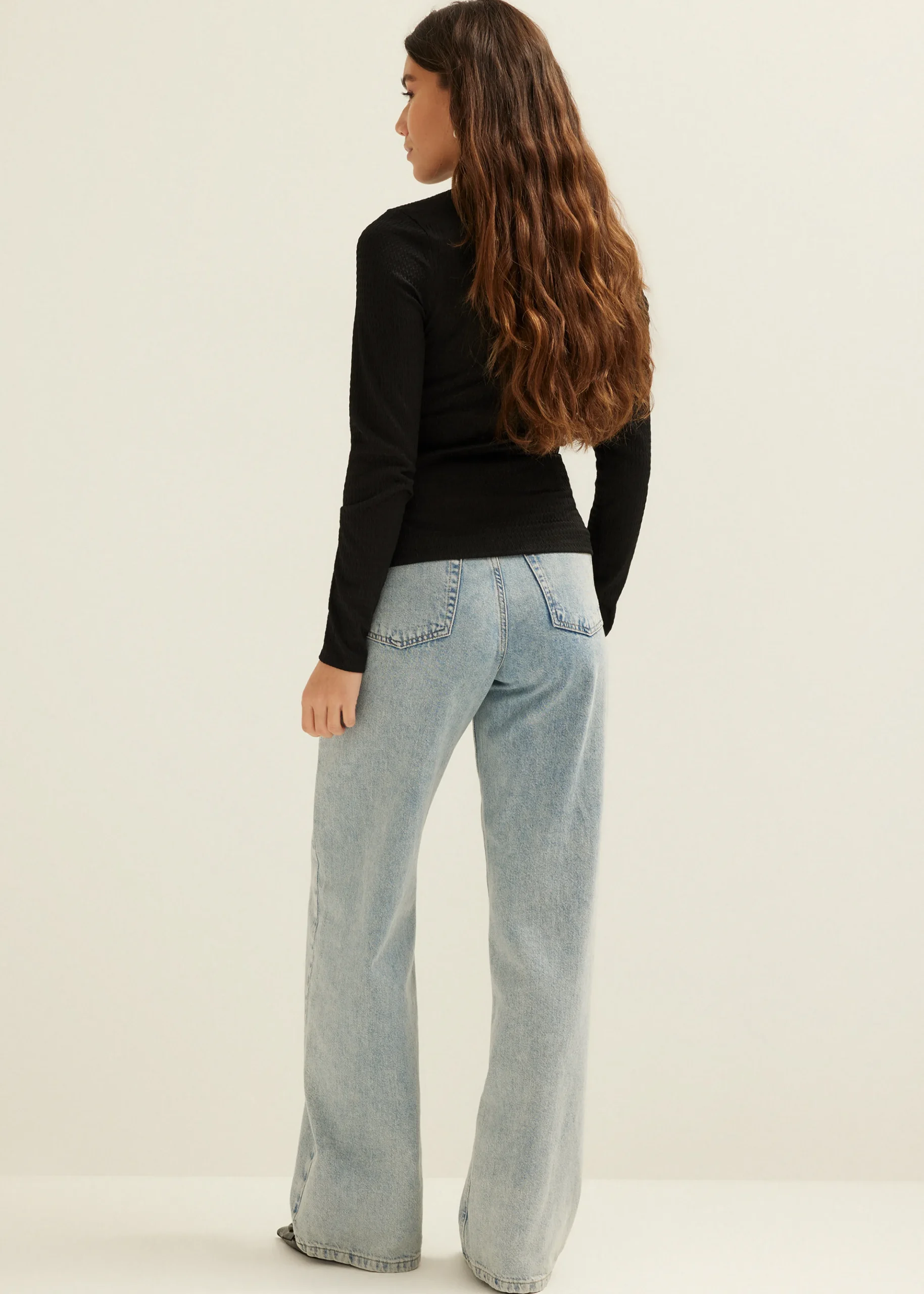 Outlet Cotton Club T-shirt lange mouw met structuur zwart